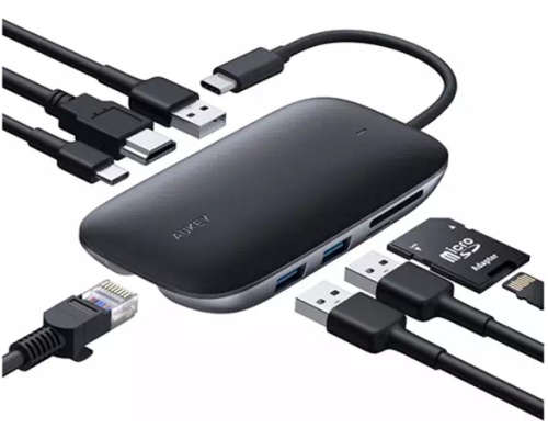 Aukey USB C To 3 Ports Black