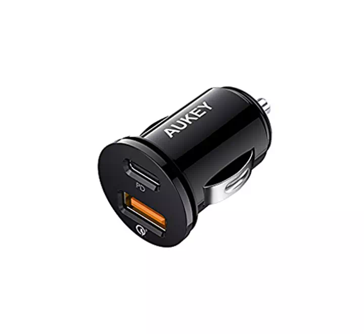 Aukey 21W USB C Power Delivery And USB QC3.0 Car Charger Black