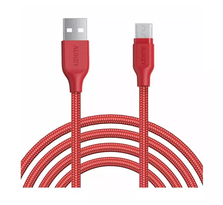 Aukey Braided Nylon Micro USB Cable 2M RED - Image 2