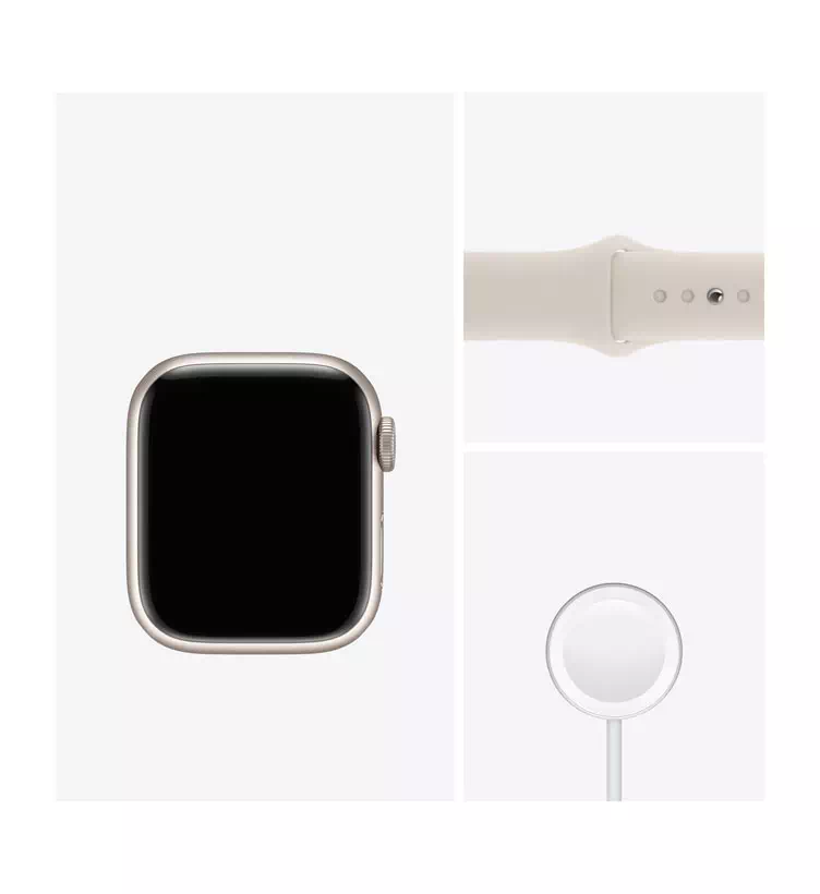 Apple Watch Series 7 GPS, 41mm Starlight Aluminum Case with Starlight Sport Band - Image 3